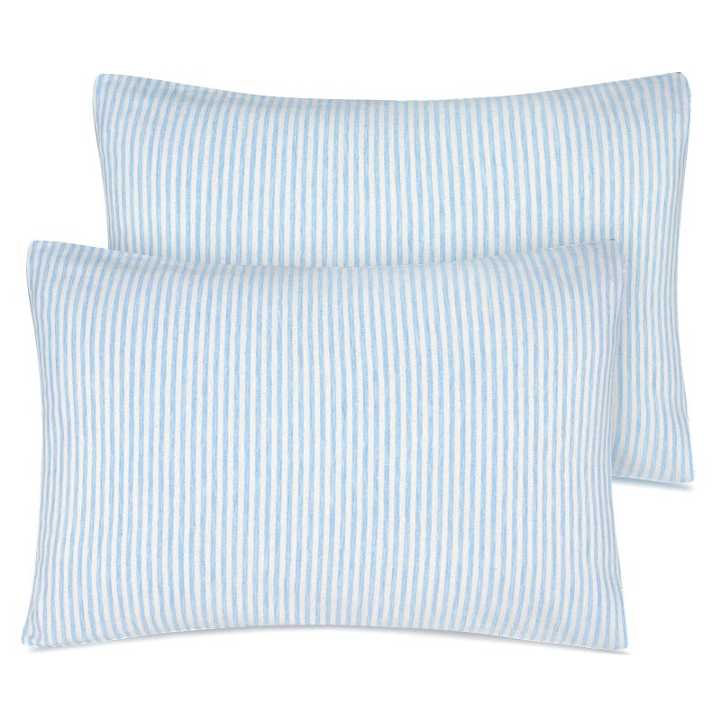 Zenssia Organic Cotton Toddler Pillowcase/Travel Pillowcase Pack of 2 Set 13x18 Inches with Envelope Closure - Soft & Breathable Baby Pillow Case Cover Blue Stripe - Image 1